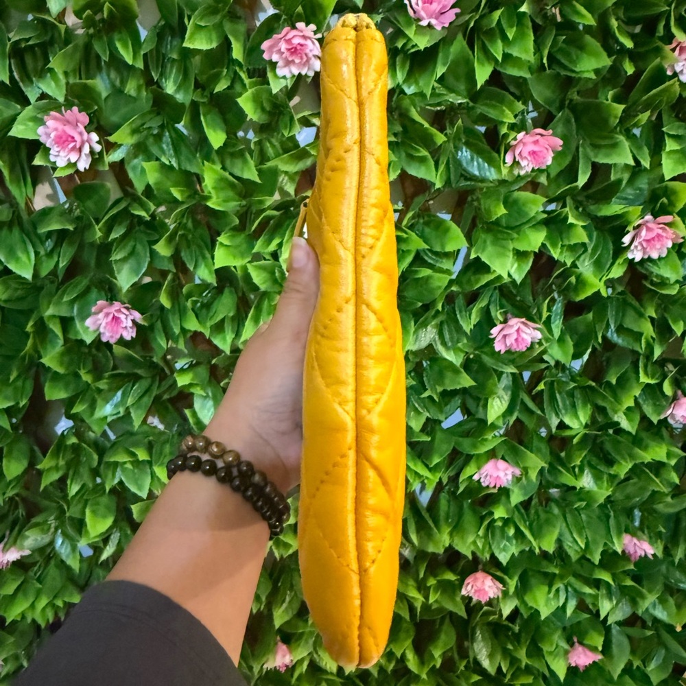CHANEL O Case Yellow Lambskin Leather Quilted Pouch - Picture 6 of 13